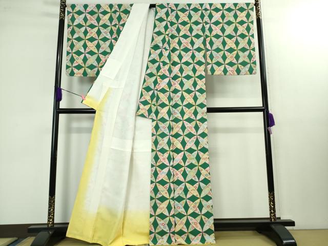 平和屋本店■極上　京都老舗銘店・に志田　小紋　七宝花文　金彩　鬼しぼ縮緬　たとう紙付き　逸品　DZAB1433kh5