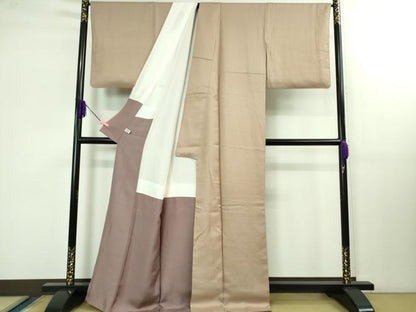 平和屋本店■極上　京都染織メーカー・貴久樹謹製　野蚕糸　ナチュラルタッサー　紬　赤白橡色　逸品　DZAB1438kh5