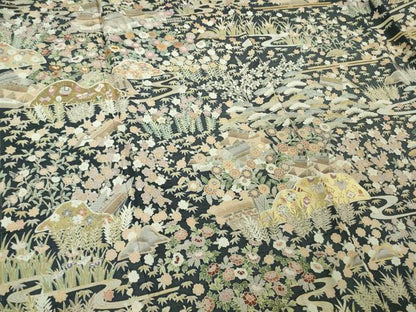 平和屋本店■極上　訪問着　紬地　駒刺繍　宝尽くし　風景草花文　金彩　逸品　未使用　DZAB1439kh5