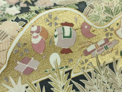 平和屋本店■極上　訪問着　紬地　駒刺繍　宝尽くし　風景草花文　金彩　逸品　未使用　DZAB1439kh5