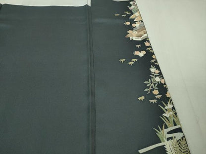 平和屋本店■極上　訪問着　紬地　駒刺繍　宝尽くし　風景草花文　金彩　逸品　未使用　DZAB1439kh5