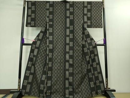 平和屋本店■極上　現代龍郷絣　本場大島紬　7マルキ　色紙間道　逸品　DZAB1450kh5
