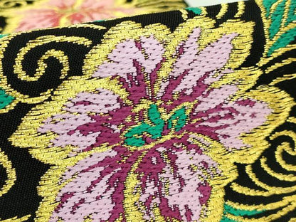 平和屋本店■極上　龍村美術織物　たつむら　六通柄　本袋帯　風雅花葉錦　黒地　金糸　逸品　DZAB1455kh5
