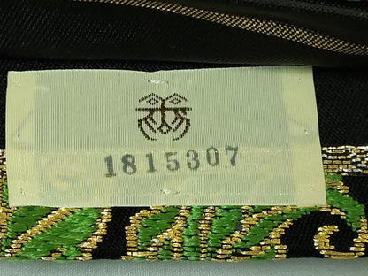 平和屋本店■極上　龍村美術織物　たつむら　六通柄　本袋帯　風雅花葉錦　黒地　金糸　逸品　DZAB1455kh5