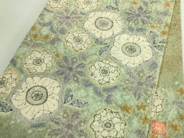 平和屋本店■極上　初代　久保田一竹　幻の辻が花　太鼓柄袋帯　金通し地　逸品　DZAB1463kh5