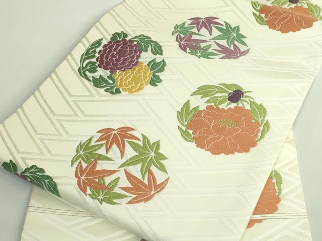 平和屋着物●極上 人間国宝 喜多川俵二・俵屋18代 有職織物 九寸名古屋帯 唐織 花丸文 三越扱い 逸品 DZAB1476kh5