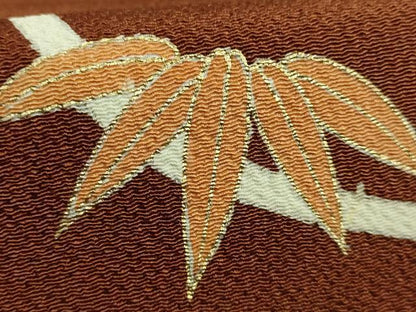 平和屋着物●極上 銀座 志ま亀 九寸名古屋帯 笹竹 柿茶色地 金彩 鬼しぼ縮緬 逸品 DZAB1481kh5