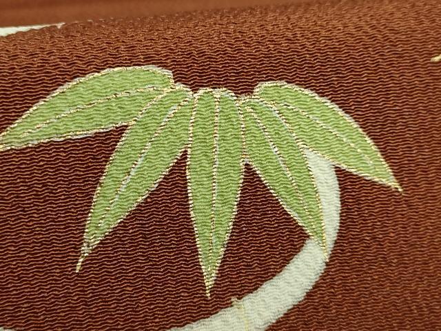 平和屋着物●極上 銀座 志ま亀 九寸名古屋帯 笹竹 柿茶色地 金彩 鬼しぼ縮緬 逸品 DZAB1481kh5