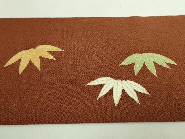 平和屋着物●極上 銀座 志ま亀 九寸名古屋帯 笹竹 柿茶色地 金彩 鬼しぼ縮緬 逸品 DZAB1481kh5