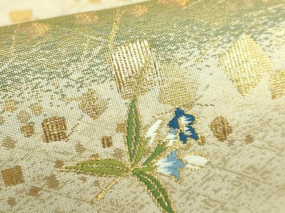 平和屋着物●極上 織楽浅野 太鼓柄袋帯 唐織 舞花文 金糸 逸品 未使用 DZAB1496kh5