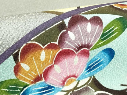 平和屋本店■極上　人間国宝　玉那覇有公　本場琉球紅型　九寸名古屋帯　地紙花文　伊と幸　銀通し地　証紙付き　逸品　DZAB1508kh5