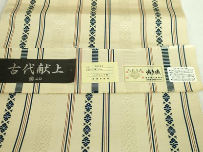 平和屋着物●極上 本場筑前博多織 八寸名古屋帯 古代献上 森博多織 証紙付き 逸品 DZAB1509kh5
