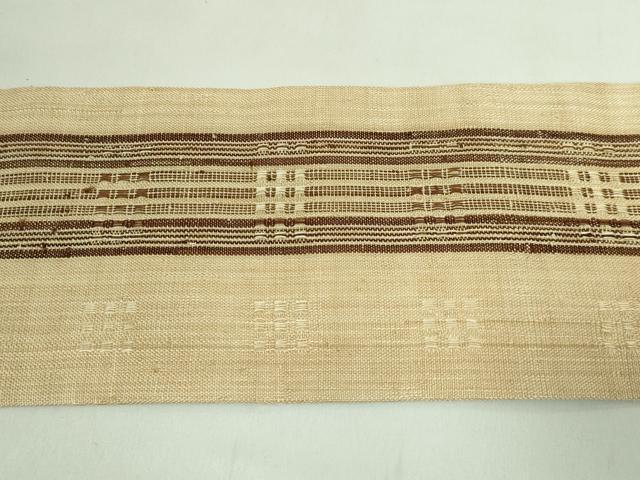 平和屋本店＊希少 夏物 人間国宝 平良敏子 喜如嘉の芭蕉布 九寸名古屋帯 花織 間道 証紙付き 逸品 DZAB1521kh5