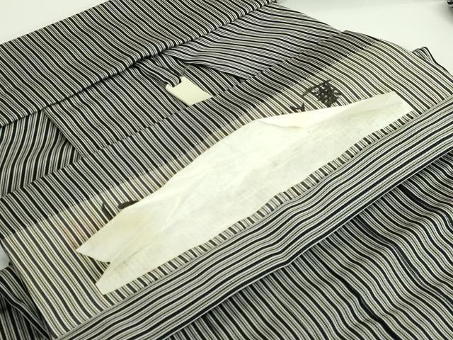 平和屋着物●極上　男性　馬乗り袴　精巧神代平　縞　反端付き　逸品　未使用　DZAB1533kh5