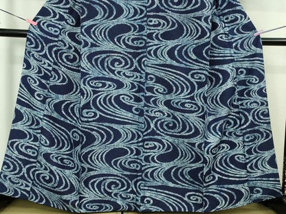 平和屋本店●極上　藍造り国選定無形文化財　藍師・佐藤昭人　藍香房　小紋　天然藍染　観世水　逸品　DZAB1558kh5