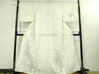 平和屋着物＊極上 夏物 訪問着 紗紬 手描き 秋草 木賊 象牙色地 逸品 DZAB1563kh5