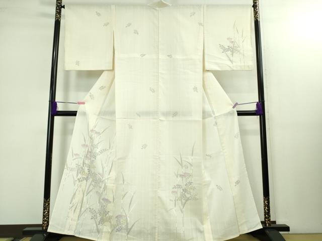 平和屋着物＊極上 夏物 訪問着 紗紬 手描き 秋草 木賊 象牙色地 逸品 DZAB1563kh5