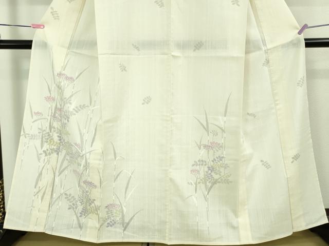 平和屋着物＊極上 夏物 訪問着 紗紬 手描き 秋草 木賊 象牙色地 逸品 DZAB1563kh5