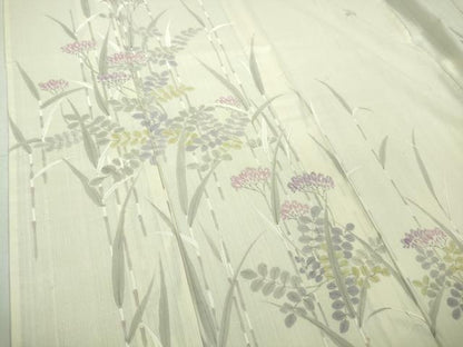 平和屋着物＊極上 夏物 訪問着 紗紬 手描き 秋草 木賊 象牙色地 逸品 DZAB1563kh5