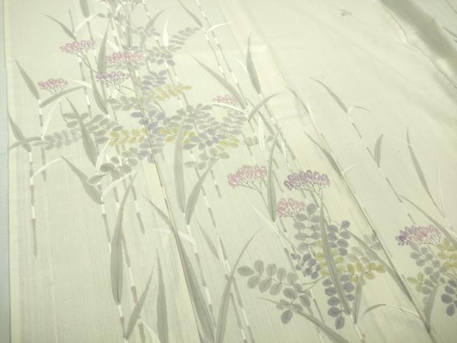 平和屋着物＊極上 夏物 訪問着 紗紬 手描き 秋草 木賊 象牙色地 逸品 DZAB1563kh5
