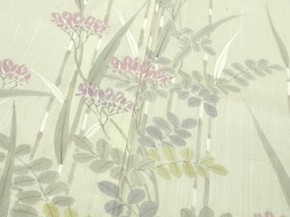 平和屋着物＊極上 夏物 訪問着 紗紬 手描き 秋草 木賊 象牙色地 逸品 DZAB1563kh5