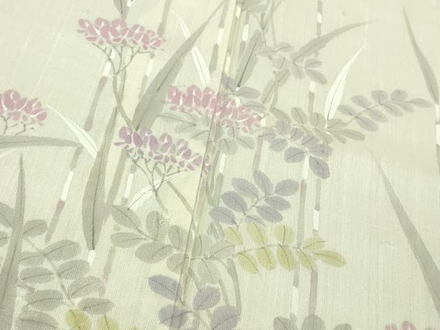 平和屋着物＊極上 夏物 訪問着 紗紬 手描き 秋草 木賊 象牙色地 逸品 DZAB1563kh5