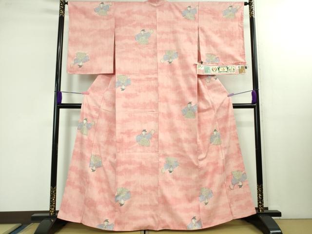 平和屋本店■極上 本場結城紬 重要無形文化財 奥順謹製 モロ入り 100亀甲 飛び亀甲柄 舞 人物 証紙・証明書付き 逸品 未使用 DZAB1566kh5