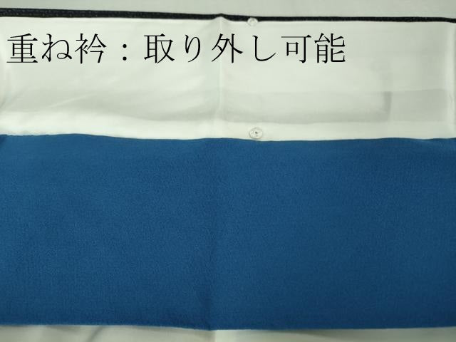 平和屋本店■極上　本場結城紬　重要無形文化財　100亀甲　幾何学文様　濃藍色地　証紙・証明書付き　逸品　未使用　DZAB1567kh5