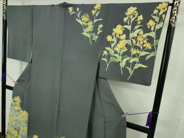 平和屋本店■極上　名門染元　秀美　十日町友禅　訪問着　菜の花　褐色地　暈し染め　逸品　DZAB1593kh5
