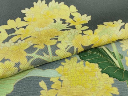 平和屋本店■極上　名門染元　秀美　十日町友禅　訪問着　菜の花　褐色地　暈し染め　逸品　DZAB1593kh5