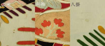 平和屋着物●極上 アンティーク 大正ロマン 振袖 胴抜き仕立て 駒刺繍 束ね熨斗花文 黒地 金銀彩 逸品 DZAB1610kh5