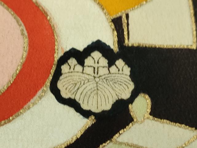 平和屋着物●極上 アンティーク 大正ロマン 振袖 胴抜き仕立て 駒刺繍 束ね熨斗花文 黒地 金銀彩 逸品 DZAB1610kh5