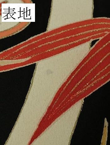 平和屋本店●極上 アンティーク 大正ロマン 振袖 駒刺繍 雲取り飛鶴吉祥花文 黒地 金彩 逸品 DZAB1615kh5