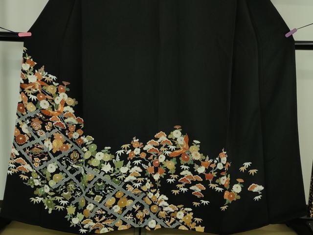 平和屋本店●極上　創業460年・千總　黒留袖　駒刺繍　宝尽くし　飛鶴吉祥花文　高島屋扱い　逸品　DZAB1621kh6
