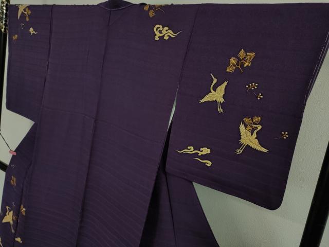 平和屋本店■極上　久保田一竹　幻の辻が花　訪問着　飛鶴松喰鳥　桑の実色地　金彩　反端付き　逸品　未使用　DZAB1629kh5