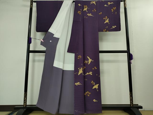 平和屋本店■極上　久保田一竹　幻の辻が花　訪問着　飛鶴松喰鳥　桑の実色地　金彩　反端付き　逸品　未使用　DZAB1629kh5