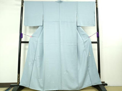 平和屋着物●極上　本加賀友禅作家　毎田健治　色留訪問着　総刺繍　花丸文　勿忘草色地　銀糸　逸品　未使用　DZAB1637kh5
