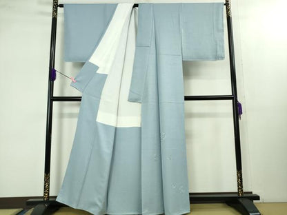 平和屋着物●極上　本加賀友禅作家　毎田健治　色留訪問着　総刺繍　花丸文　勿忘草色地　銀糸　逸品　未使用　DZAB1637kh5