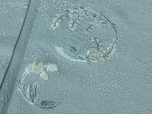 平和屋着物●極上　本加賀友禅作家　毎田健治　色留訪問着　総刺繍　花丸文　勿忘草色地　銀糸　逸品　未使用　DZAB1637kh5