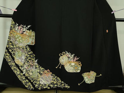 平和屋着物●極上 本加賀友禅作家 柿本市郎 黒留袖 仕覆花文 逸品 DZAB1645kh5