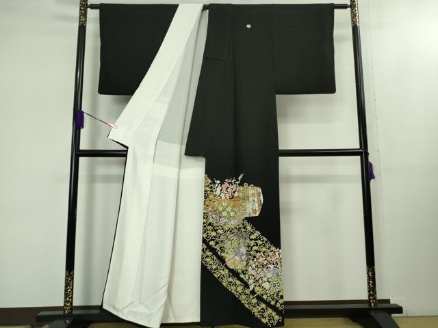 平和屋着物●極上 本加賀友禅作家 柿本市郎 黒留袖 仕覆花文 逸品 DZAB1645kh5