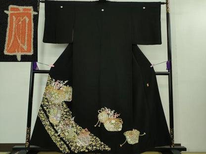 平和屋着物●極上 本加賀友禅作家 柿本市郎 黒留袖 仕覆花文 逸品 DZAB1645kh5
