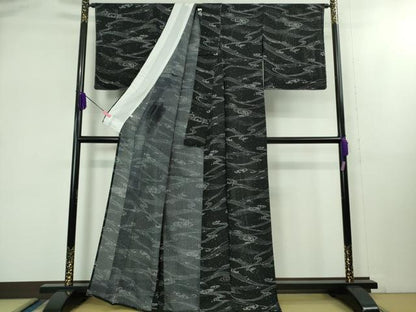 平和屋着物＊極上 夏物 江戸小紋 染師:吉江明 堅駒絽 縦絽 江戸の彩 黒地 反端付き 逸品 未使用 DZAB1654kh5