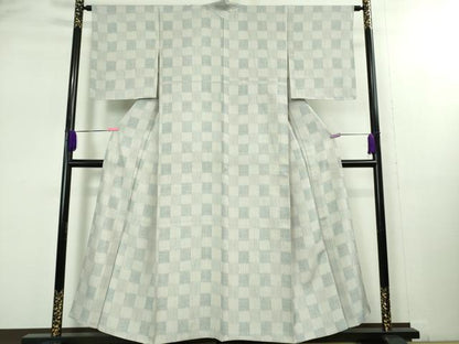 平和屋着物▽極上 ぜんまい紬 単衣 こがれこう 市松文様 反端付き 逸品 未使用 DZAB1670kh5