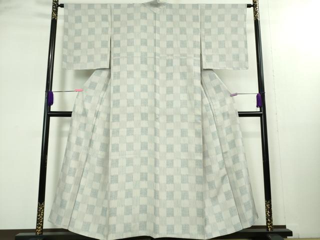平和屋着物▽極上 ぜんまい紬 単衣 こがれこう 市松文様 反端付き 逸品 未使用 DZAB1670kh5