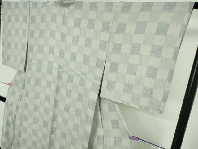 平和屋着物▽極上 ぜんまい紬 単衣 こがれこう 市松文様 反端付き 逸品 未使用 DZAB1670kh5