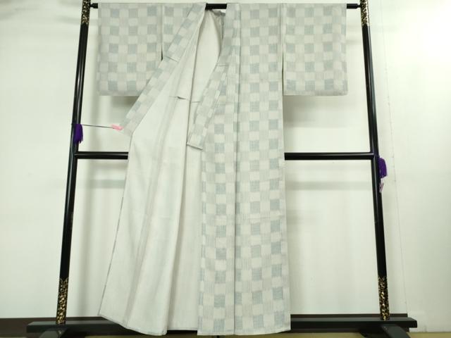 平和屋着物▽極上 ぜんまい紬 単衣 こがれこう 市松文様 反端付き 逸品 未使用 DZAB1670kh5