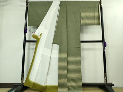 平和屋着物●極上　花織　訪問着　紬地　山鳩色地　逸品　DZAB1673kh6