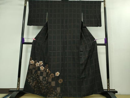 平和屋着物●極上　訪問着　市松花文　黒地　やまと誂製　逸品　未使用　DZAB1674kh6