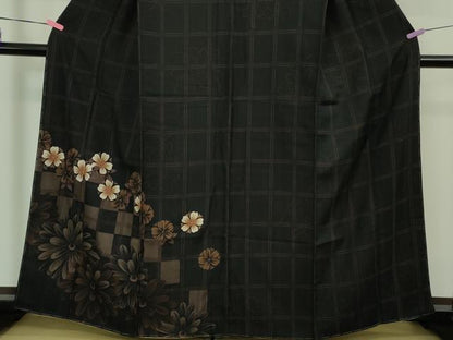 平和屋着物●極上　訪問着　市松花文　黒地　やまと誂製　逸品　未使用　DZAB1674kh6